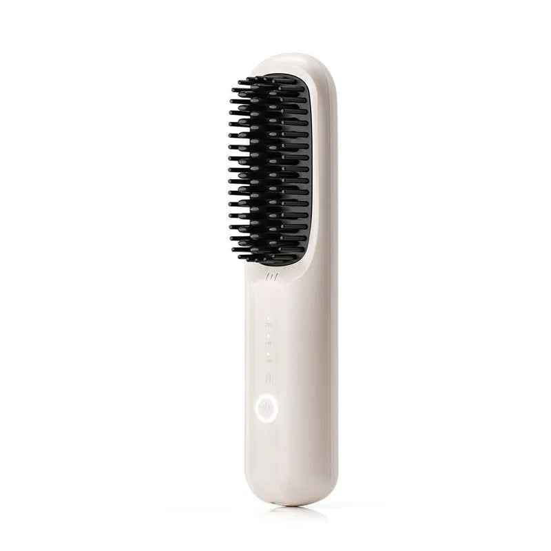 Wireless anion straightening comb in beige white colour with Type-C charging port
