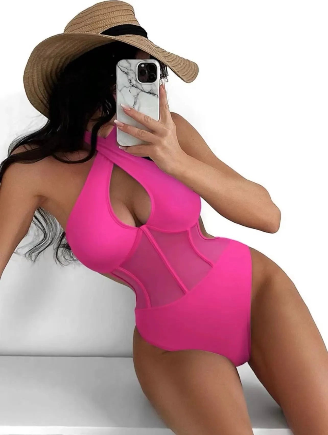 Women's black one-piece swimsuit with spun yarn construction in nylon-spandex blend for swimming
