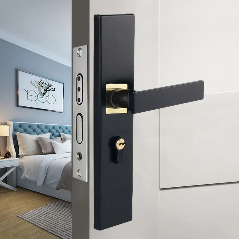 Aluminium alloy split magnetic door lock handle body with mute mechanism for timber doors in black and silver finish