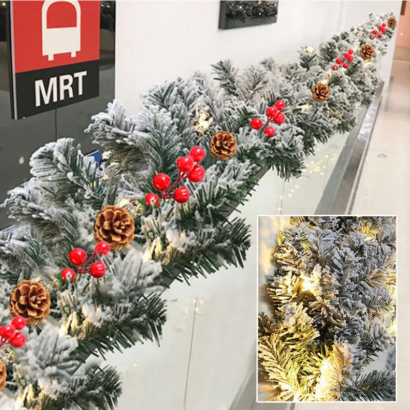 Christmas decorative rattan vine with white flocking snow effect in American holiday style