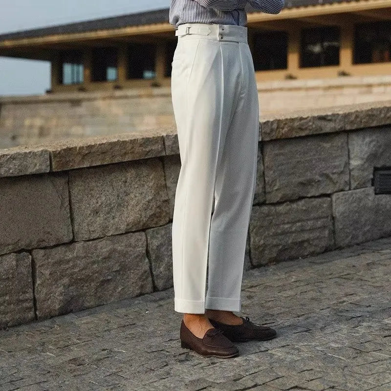 Men's slim fit straight cut suit trousers in polyester blend fabric