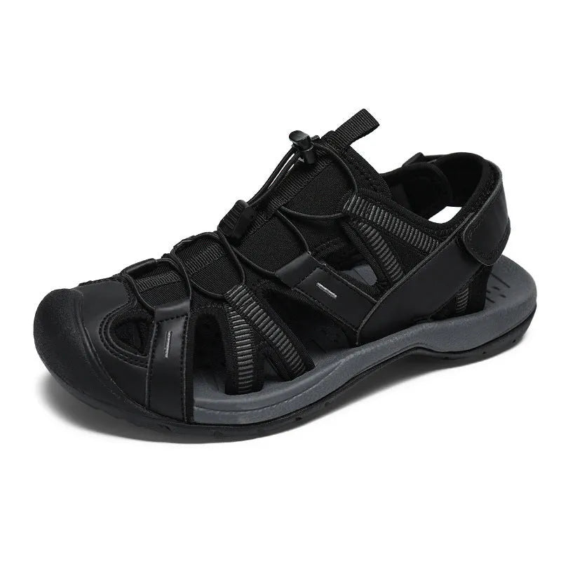 Men's blue casual sports shoe with Velcro straps, mesh upper, and rubber sole.