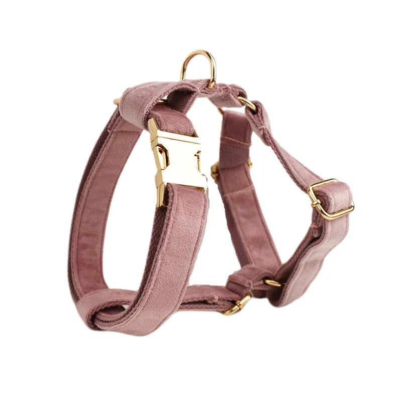 Light purple pink velvet dog collar with adjustable rope leash in five sizes from XS to XL