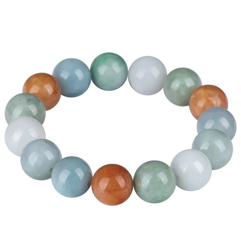 Women's Myanmar jade bracelet with three-colour 13mm round beads traditional style