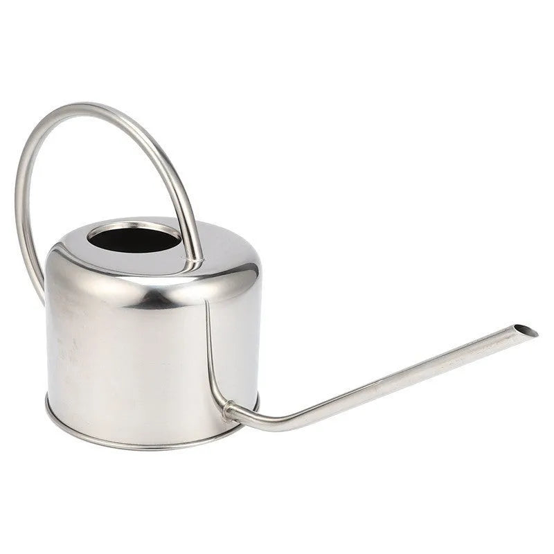 Stainless steel 2 litre watering can with a long spout, shown in black, gold, and silver colour options.