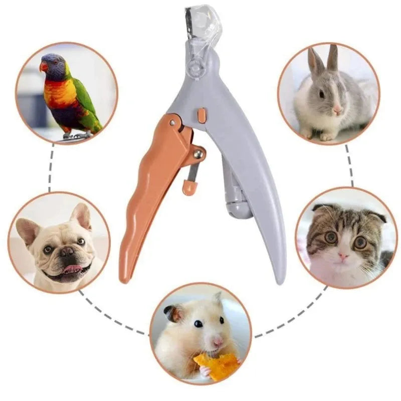 Yellow pet nail clippers with LED light and magnifying glass for dog and cat grooming