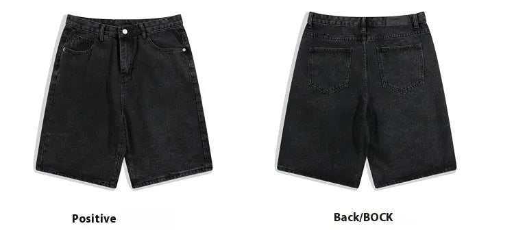 Man modelling light blue denim shorts with a straight-leg cut and zip fly, shown from the front.
