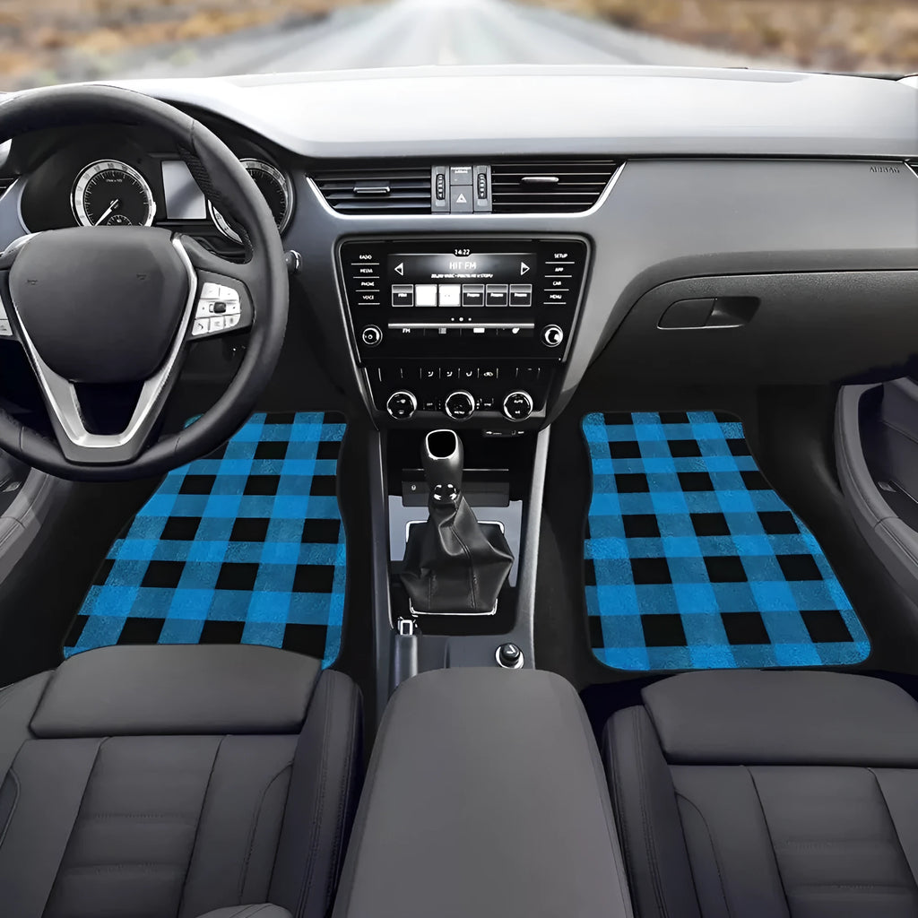 Black printed rubber car foot mat set with 20mm thickness and waterproof polyester lining