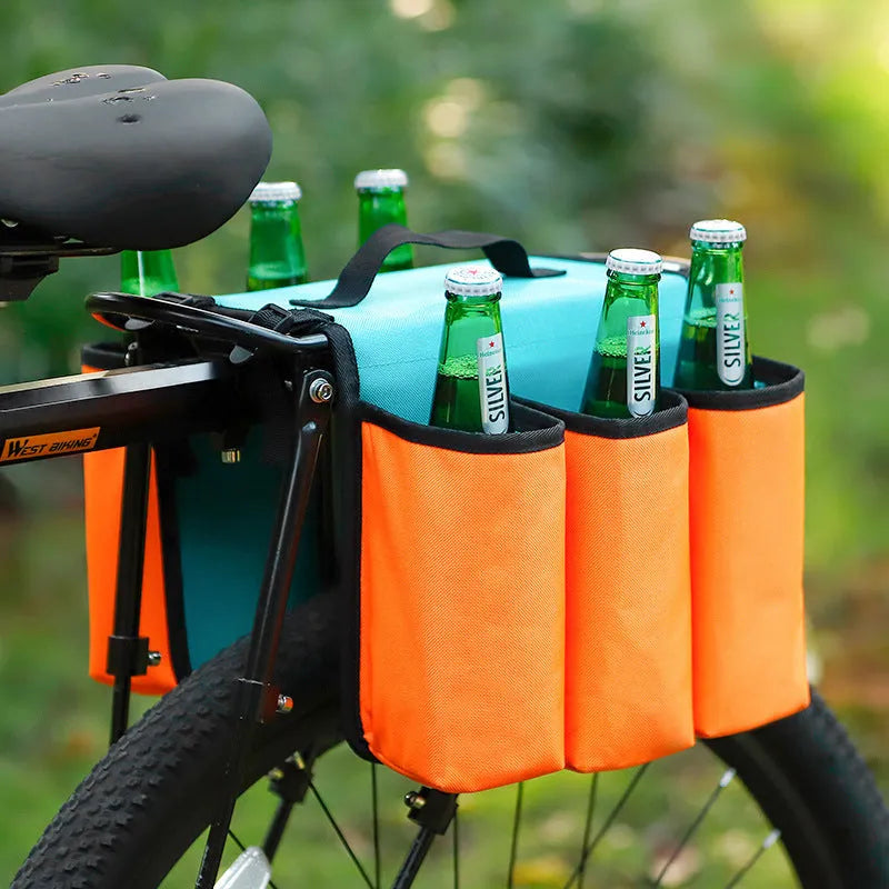 Bicycle double-sided drink storage bag in black showing 2 litre capacity and 600D PVC construction