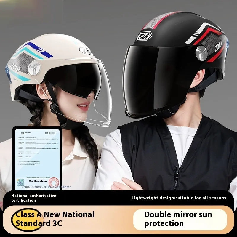 3C certified motorcycle half helmet with battery sun visor in light brown double mirror finish