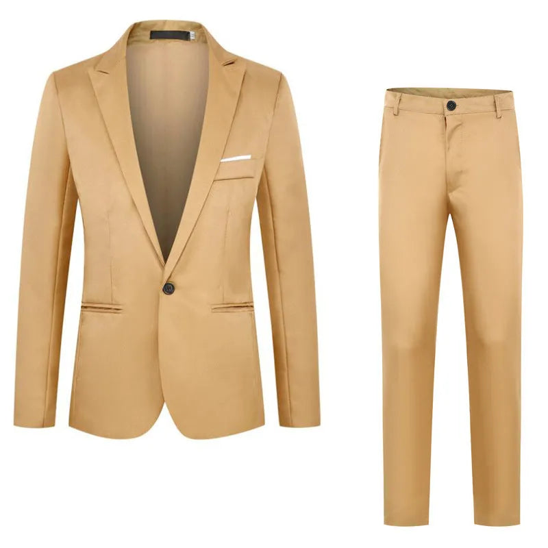 Men's loose fit acetate fibre wedding suit jacket in multiple colours on a size chart background