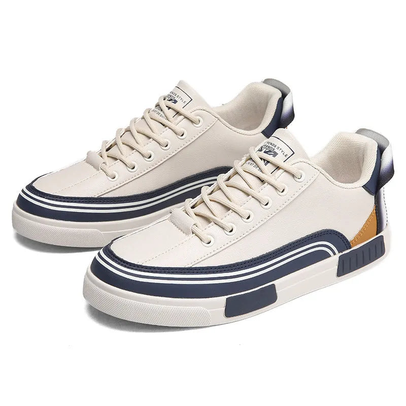 Men's beige, white and green canvas casual shoes with mesh ventilation panels