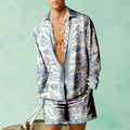 Loose fit casual summer shirt and shorts matching set in slim fit polyester.