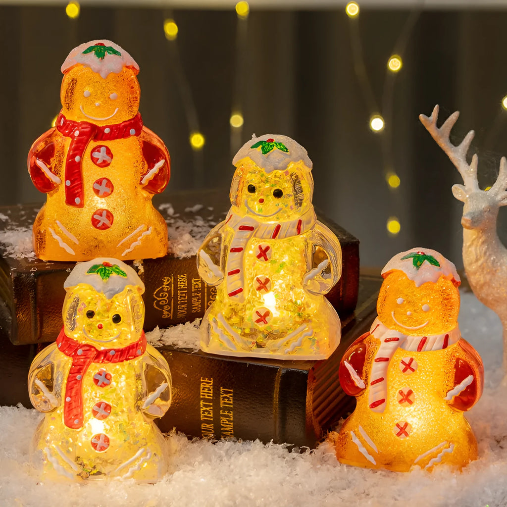 Glowing gingerbread man Christmas ornament with choice of red, white, clear or transparent red scarf