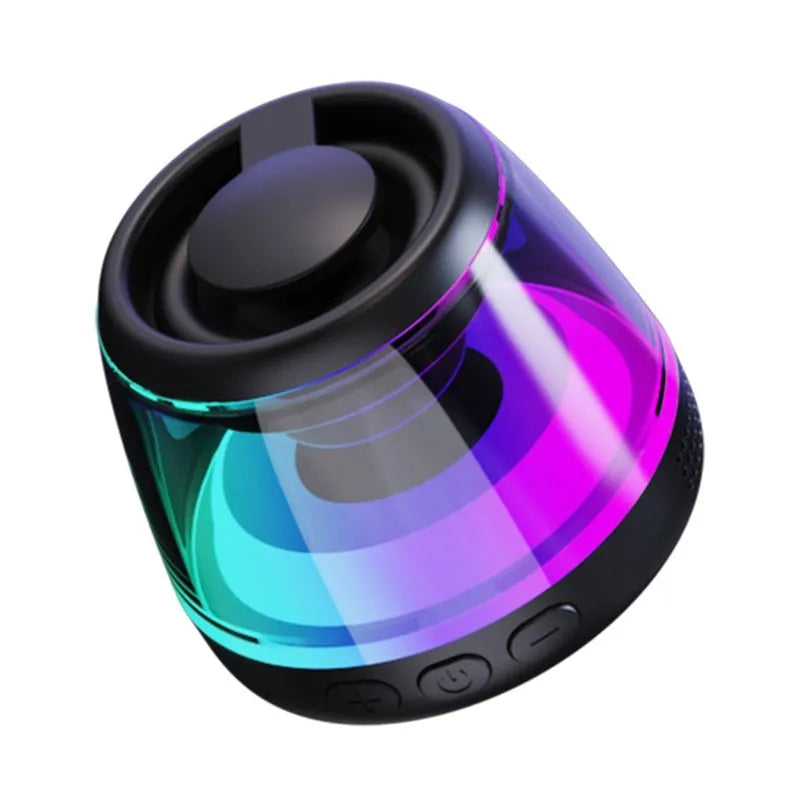 Black or white portable Bluetooth mini speaker with magnetic base and ambient light