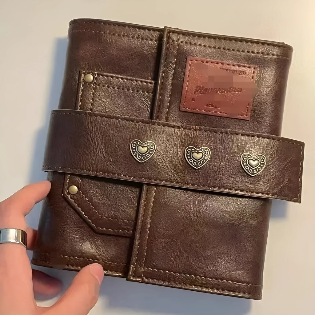 Brown A7 notebook with loose-leaf binder binding and PU cover