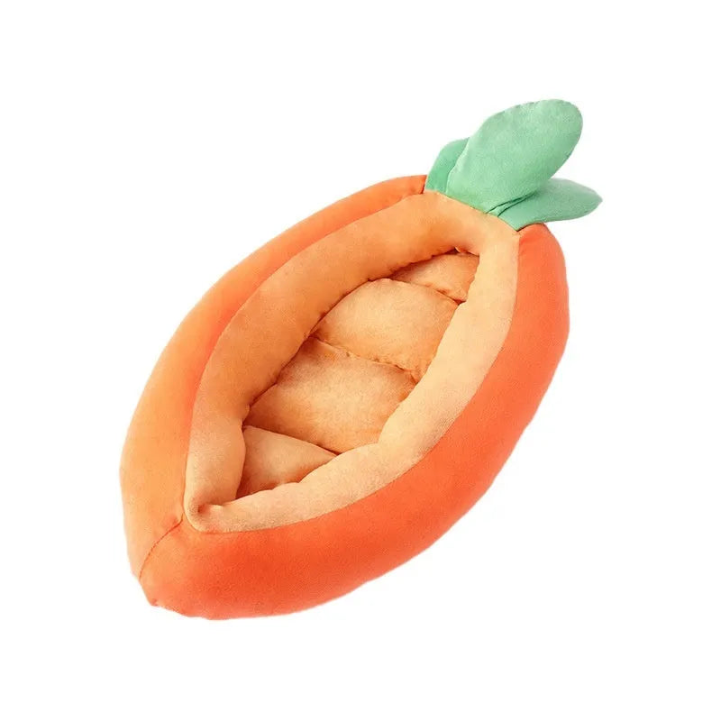 Carrot orange double-sided dog mattress with removable cloth cover, shown in medium and large sizes.