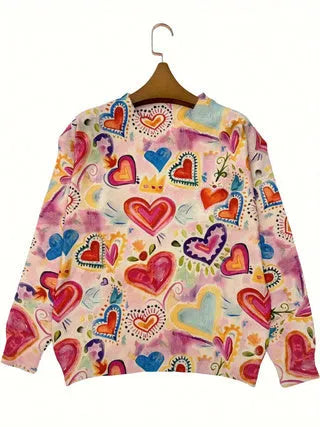 Loose-fit digital printed top with a lapel collar, available in sizes S to 5XL.