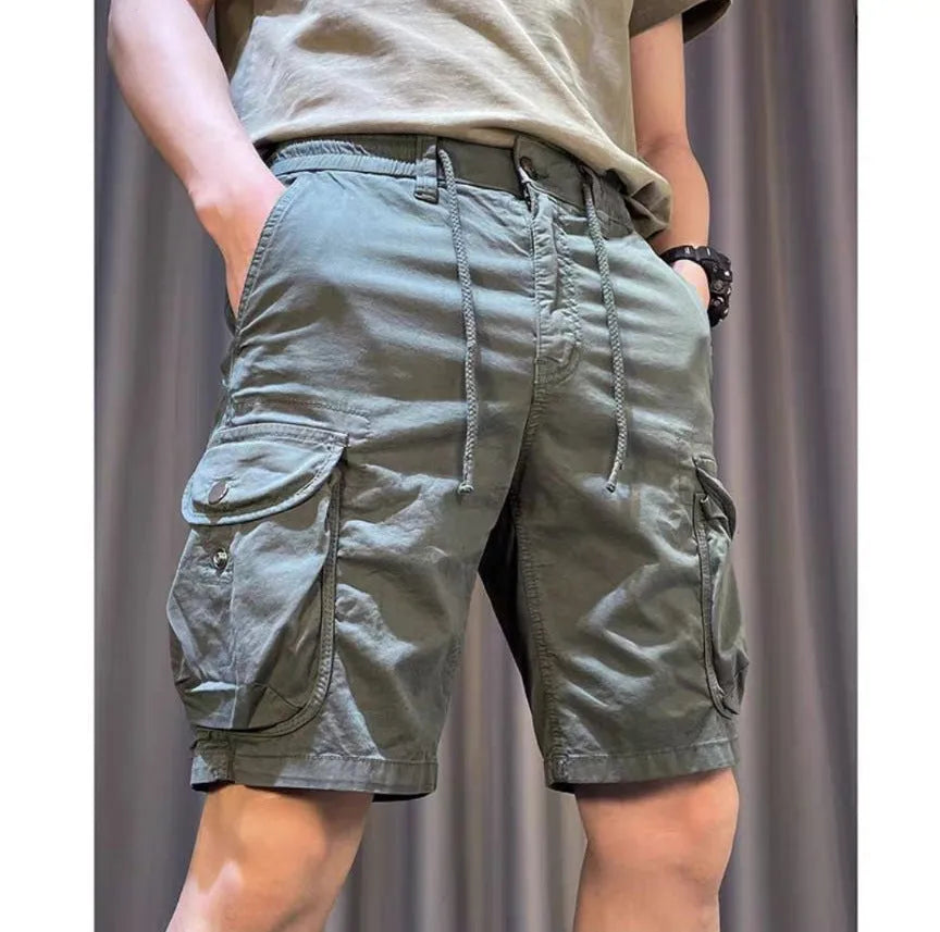 Loose straight multi-pocket casual overalls pants in polyester with Korean style design