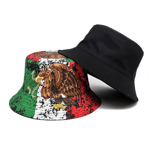 Eagle pattern retro bucket hat in polyester fabric, size M 56-58cm, dome crown style.