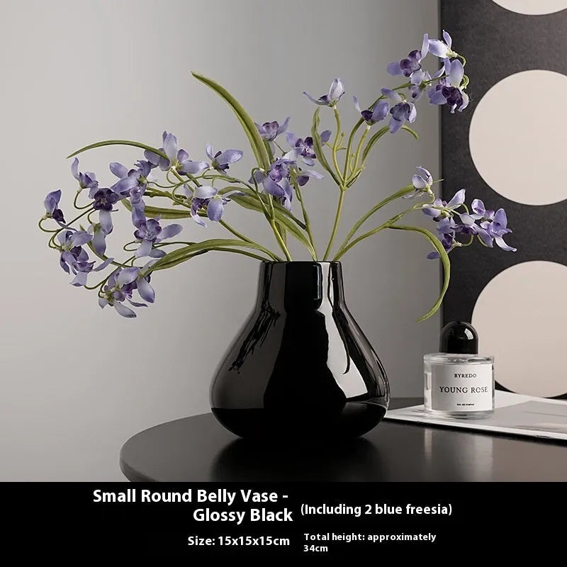 Ceramic round belly French vase with coloured glaze finish in black colour option