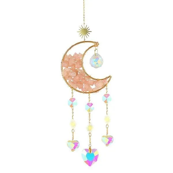 K9 crystal moon pendant on a metal chain for car interior decoration.