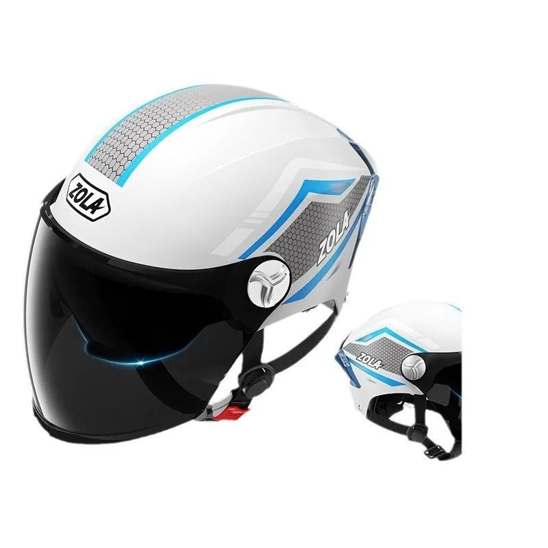 3C certified motorcycle half helmet with battery sun visor in light brown double mirror finish