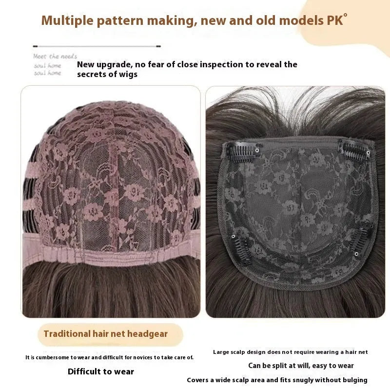Full-head wear-free hair net wig with long straight high-temperature fibre and layered styling in black colour options