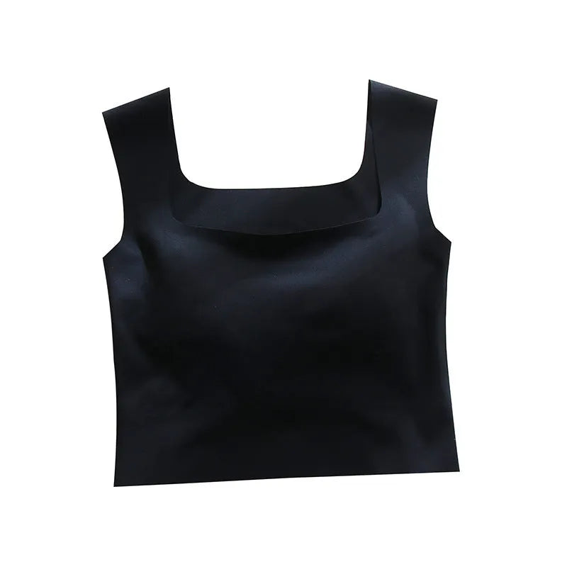 Women's non-marking fixing cup sling vest with chest pad in nylon, shown in light blue colour.