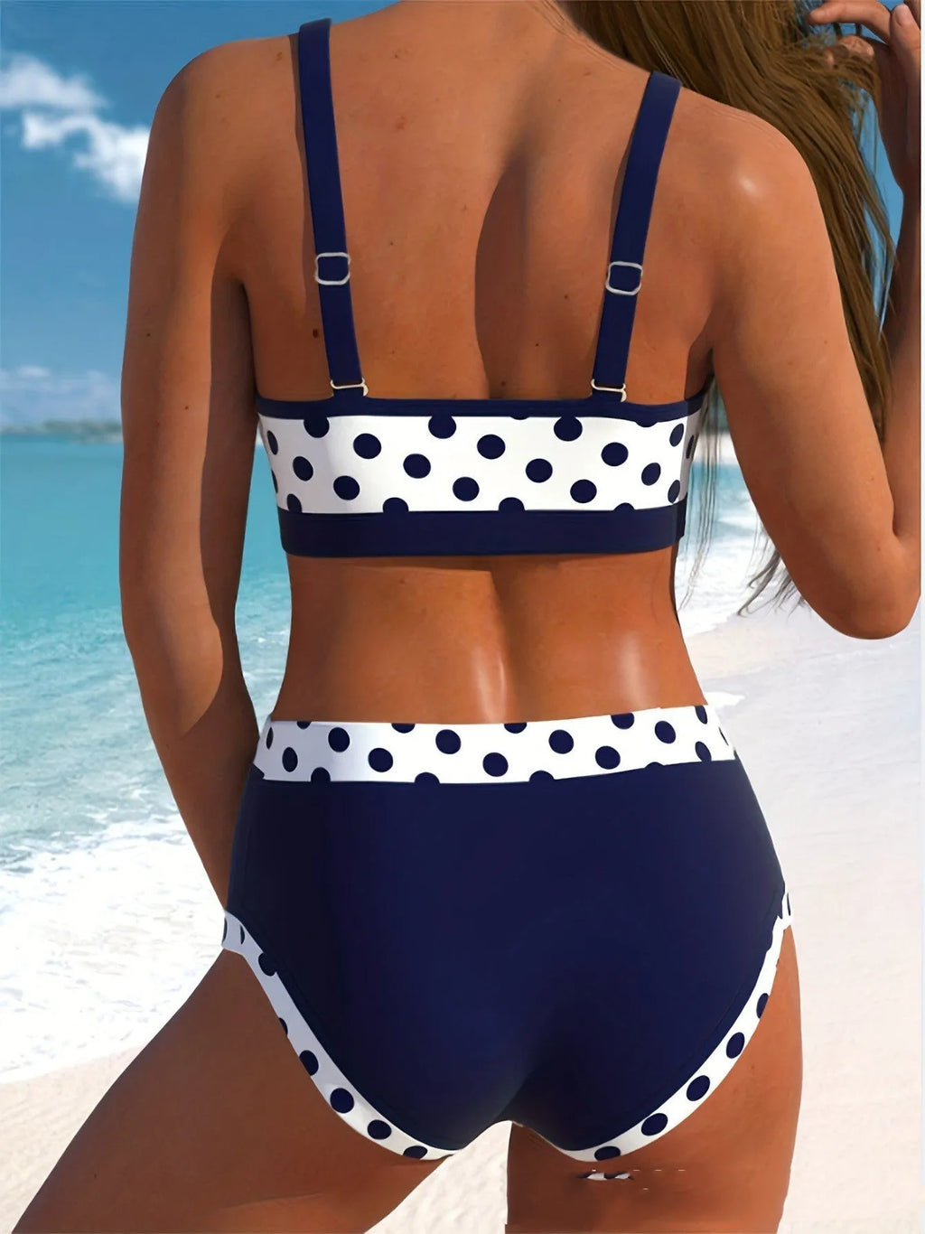 Women's multicolour small wave point pattern bikini set with boxer briefs style bottom
