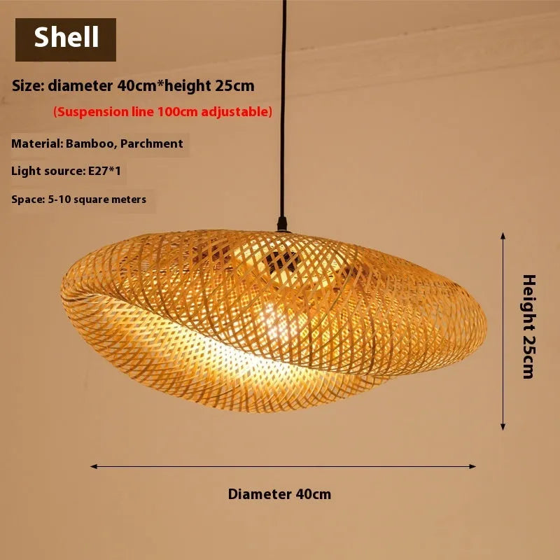 Chinese style bamboo chandelier lamp with 40cm diameter natural bamboo shell