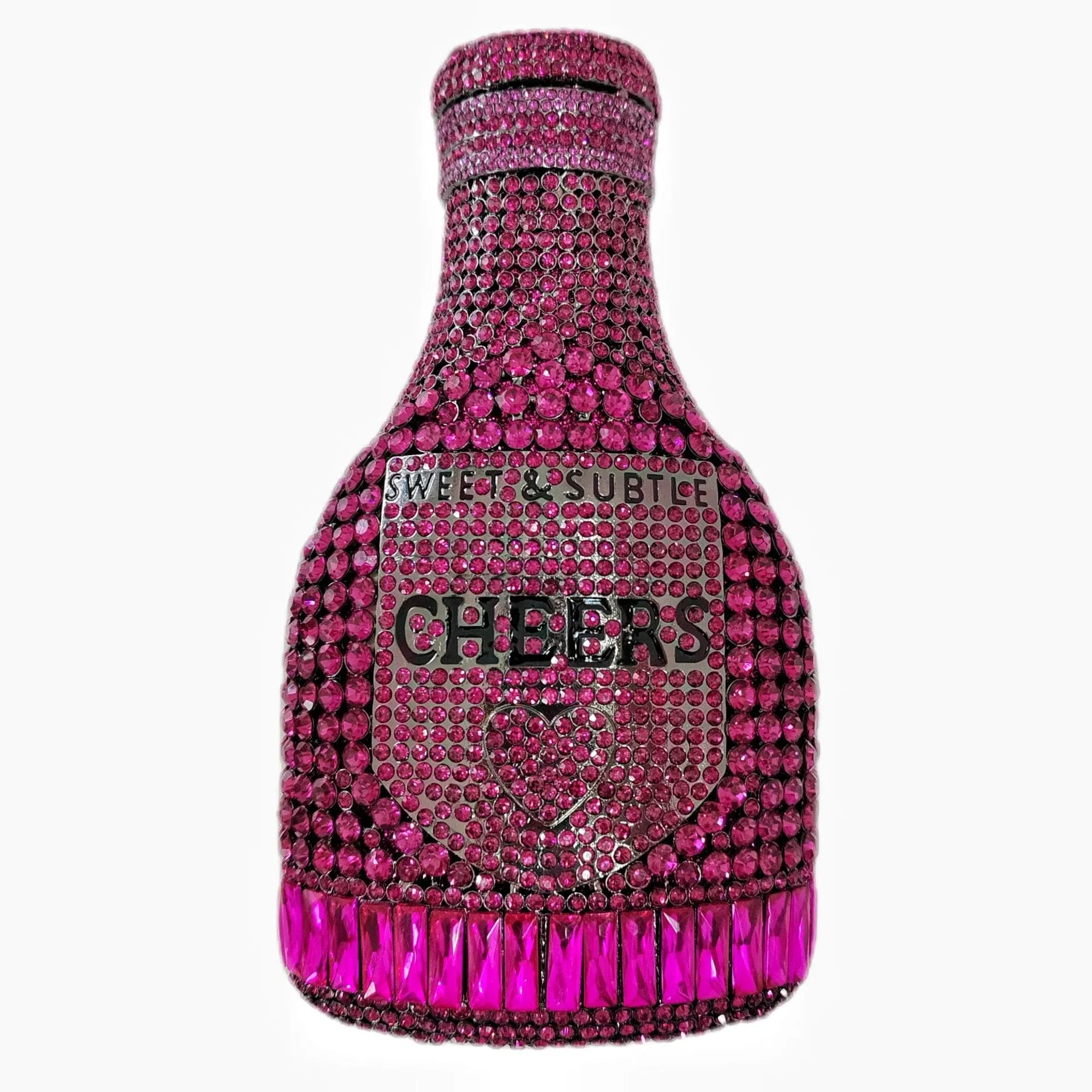 Gold champagne bottle shaped evening clutch with alloy frame measuring 20cm tall