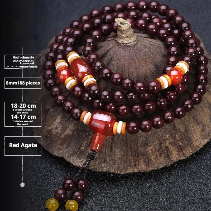 Men's rosewood 108 bead mala bracelet with a turquoise gemstone decorative centrepiece.