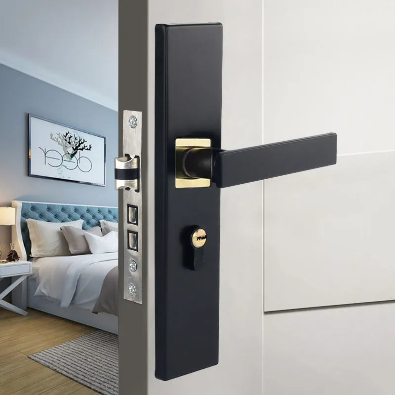 Aluminium alloy split magnetic door lock handle body with mute mechanism for timber doors in black and silver finish