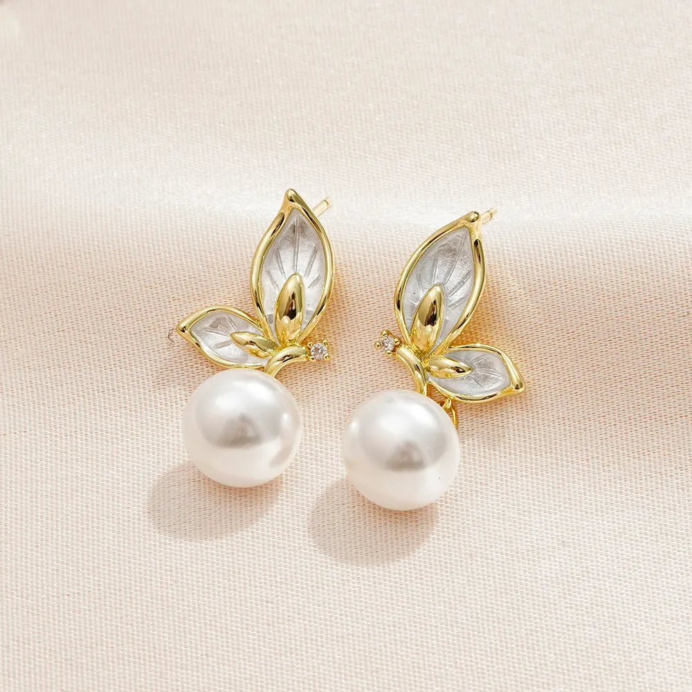 Zircon painting oil electroplated copper butterfly earrings for women, simple design PT0203