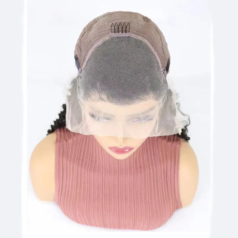 Solid colour human hair half lace wig shown in a long length, demonstrating natural-looking hair strands.