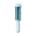 Blue pet hair remover roller with a self-cleaning base for furniture and cars.
