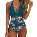 Women's printed lace-up backless bikini swimsuit in a leopard print pattern.