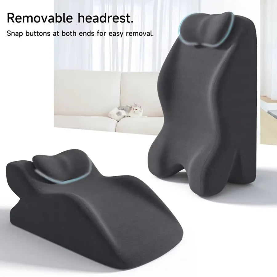 Cushion for stomach sleepers in blue, dark grey, green and light grey colours