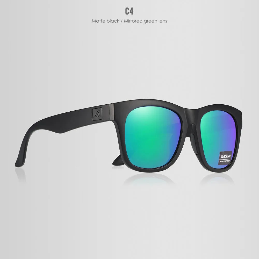 Polarised sunglasses with TAC lenses and PC frame for outdoor fishing and driving.