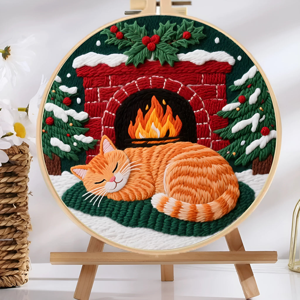 Autumn fruit embroidery material kit with cotton linen fabric and bamboo frame in modern simple design