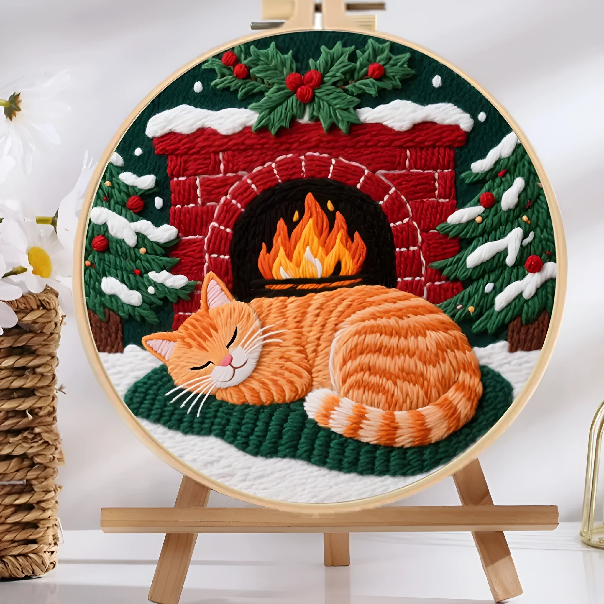 Autumn fruit embroidery material kit with cotton linen fabric and bamboo frame in modern simple design