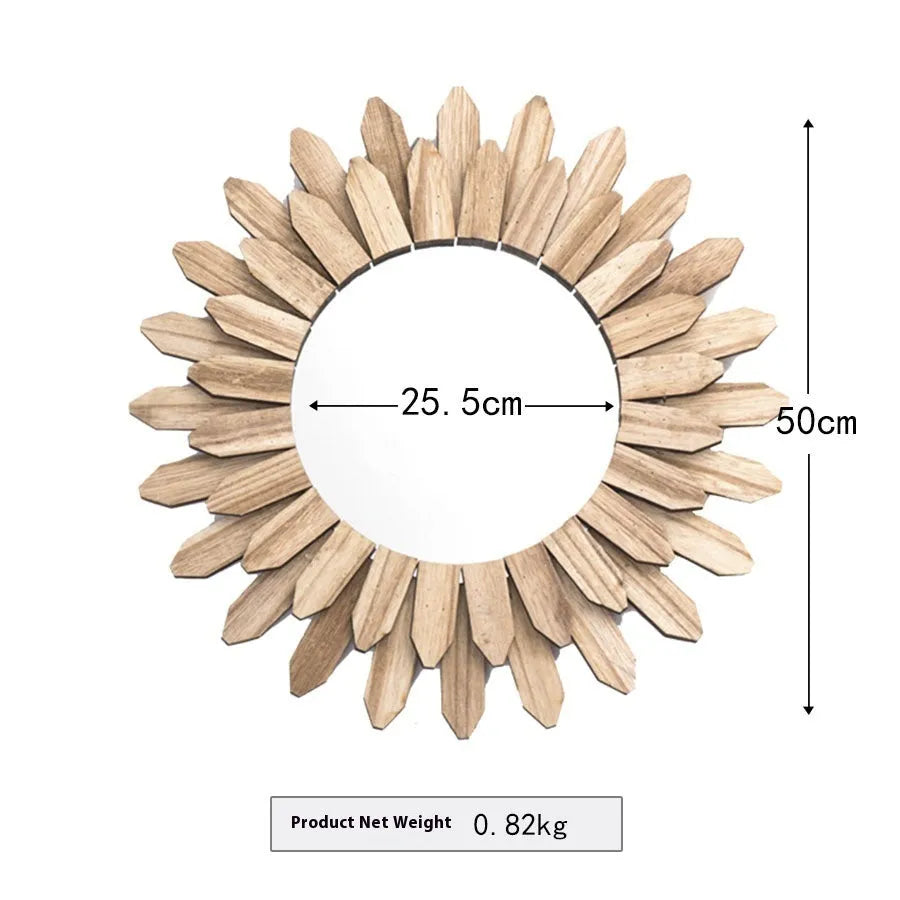 European-style solid wood hanging mirror with a baked colour finish on a wall.