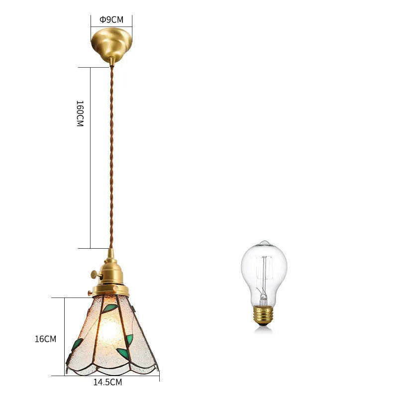 Japanese retro brass and glass chandelier with hand-blown shades, walnut wood accents, and hemp rope light line
