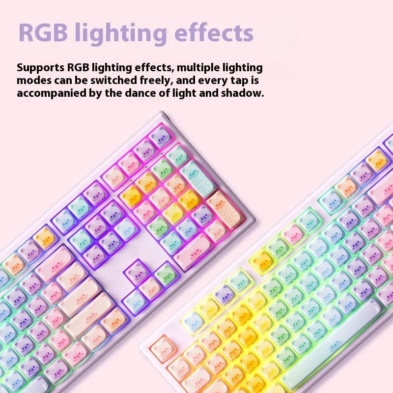 Colored Sugar Cat mechanical keyboard with Bluetooth and Candy Cat colour design