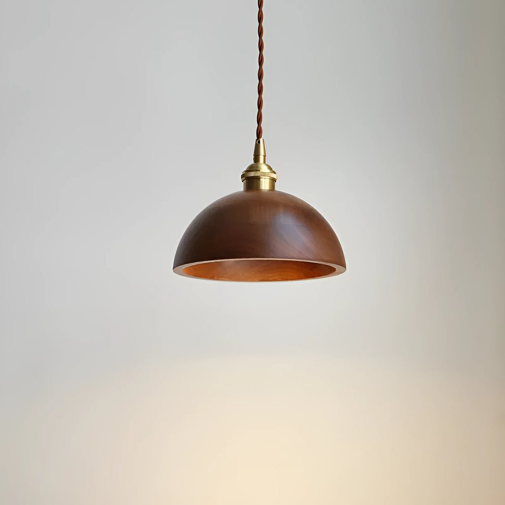 Single-head black walnut wood and copper metal droplight chandelier with an E27 lamp holder.