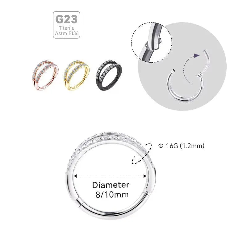 G23 titanium alloy nose ring lip ring earrings with diamond process in steel or gold finish
