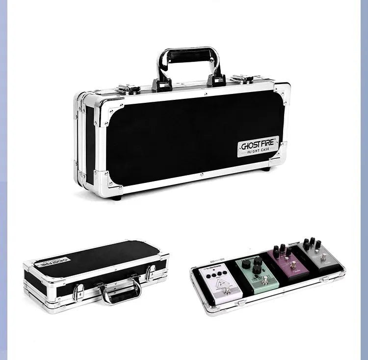 T-EC8 style guitar multi-effects stompbox pedal inside its included protective flight case.