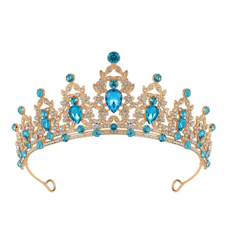 Baroque style bride wedding crown headdress with crystal rhinestones on alloy frame in silver or KC gold colours.