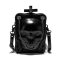 Black mini square crossbody bag with 3D embossed skull design and chain strap